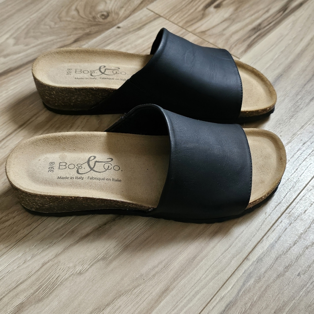 Bos & Co. Lux, Women's Black Leather, Slip On Sandal , Size 8 v